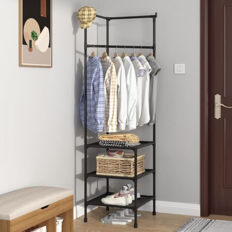 AIDUCHO Porte-Manteau Sur Pied, Arbre À Un Étage Avec 3 Étagères, Étagère D'angle, Pour Entrée, Chambre À Coucher, Couleur Noir