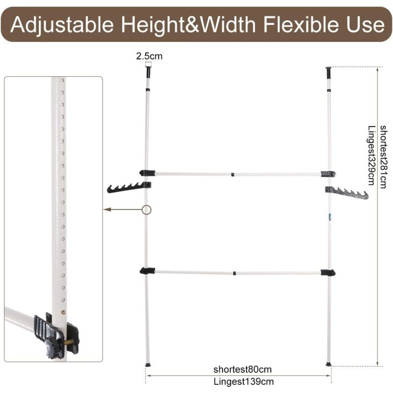 Porte-Manteaux Télescopique - Système De Penderie Télescopique - Multifonction Du Sol Au Plafond - Pour Chambre à Coucher, Placards, Magasins De