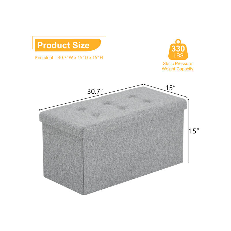 Pouf Coffre de Rangement Boîte Tabouret Pliant Banc Pouf de Pliable Tissu en Lin, 76 x 38 x 38 cm,Gris - Aiducho