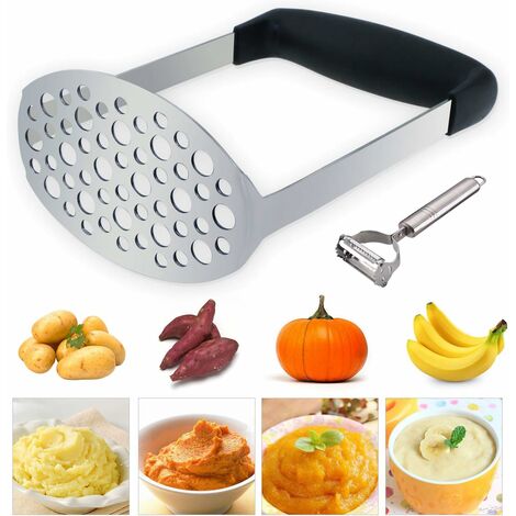 AIDUCHO presse puree manuelle, Presse-purée à Pommes de Terre avec Manche de Silicone en Acier Inoxydable metal idéal pour Fruits, légumes, Aliments pour bébés