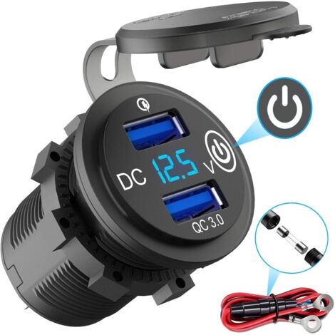 AIDUCHO Prise De Voiture Usb Quick Charge 3.0 Avec Interrupteur, Chargeur De Voiture 12v Prise Usb Intégrée Prise Étanche Avec Affichage De La Tension Du Voltmètre À Led Bleue Pour Moto Bateau Camion