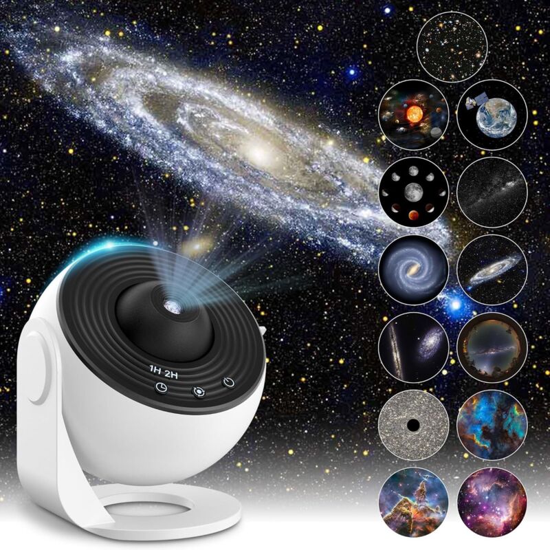 Aiducho - Projecteur d'étoiles de Planétarium, Projecteur de Galaxie, Néon, Veilleuse de Ciel étoilé Réaliste avec 12 Disques de Film, Lune de
