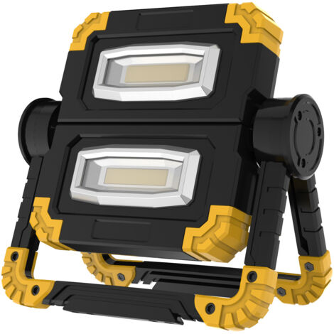 AIDUCHO Projecteur Led Rechargeable, Lampe De Travail Avec 2 Phares Cob, 3 Modes, 20w 5000 Mah Batterie Externe, Projecteur De Chantier Led Pliable Avec Rotation À 360° Pour Camping, Réparation Jaune
