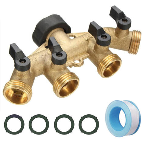 AIDUCHO Raccord De Tuyau Laiton D'arrosage 4 Sorties Distributeur Débit D'eau Réglable Et Verrouillable