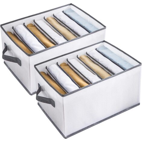 AIDUCHO Rangement Pour Vêtements Lot De 2, Tiroir Pliable 7 Cellules Organisateur Divisé Boîte Organisateurs De Placard Multifonction Pliable Avec Poignée Pour T-Shirts, Jeans, Pantalons