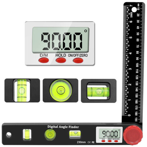 AIDUCHO Règle D'angle Numérique Rapporteur Règle Niveau À Bulle Goniomètre Numérique 230mm Jauges D'angle À 360 ° Avec Bulle De Niveau De Cercle Vertical Horizontal, Écran Lcd, Double Échelle Règle