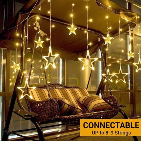 AIDUCHO Rideau Lumière 12 Étoiles 138 Led/ 2m Lumière De Fenêtre Murale Éclairage Intérieure Noël Mariage Fête Décoration Lumineuse Blanc Chaud Légère Pour Maison Fenêtre Jardin Anniversaire