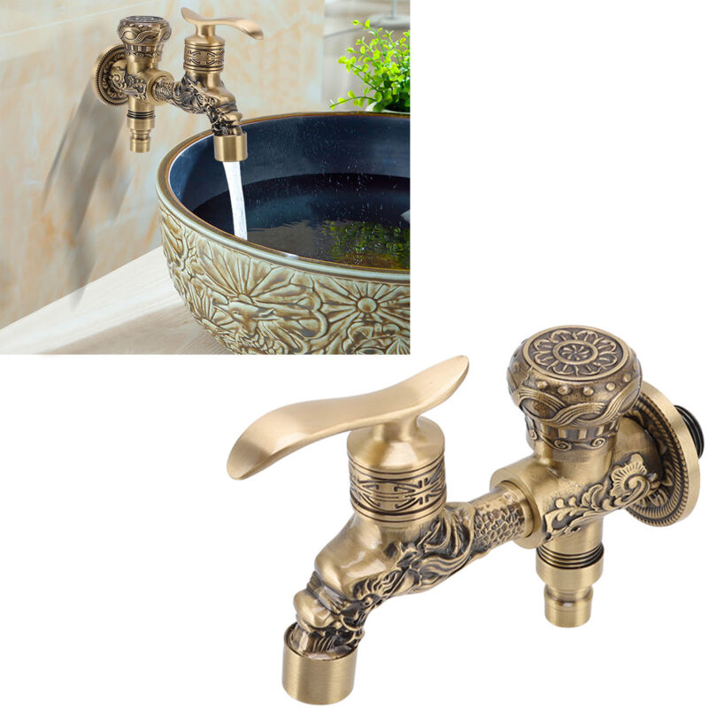AIDUCHO Robinet d'eau 2 poignées 1 trou robinet en laiton sculpté dragon antique frotté à l'huile pour lavabo de salle de bain lavabo monté sur