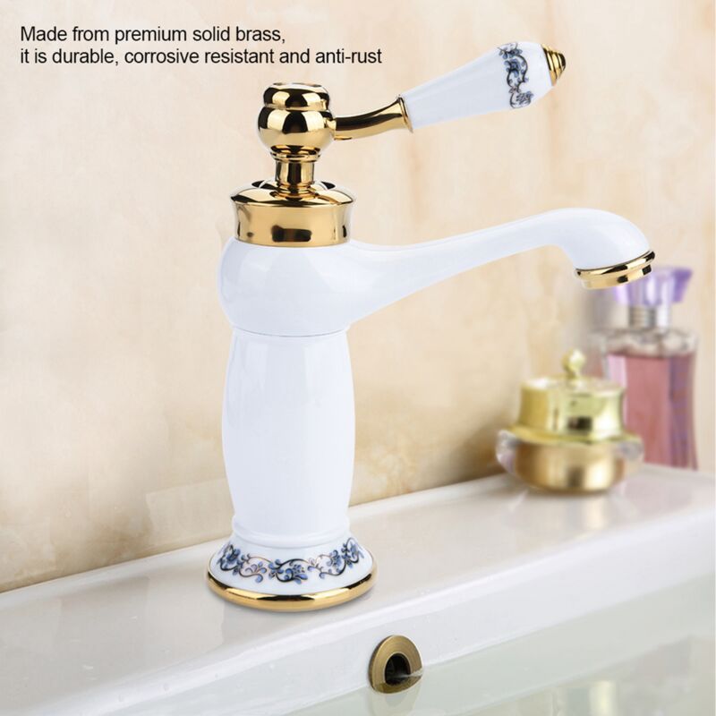 Aiducho - Robinet D'eau à Motif Floral, Mitigeur Mitigeur Robinet D'eau Chaude Froide Mitigeur De Lavabo Pour Lavabo De Salle De Bain, Vintage(Blanc)