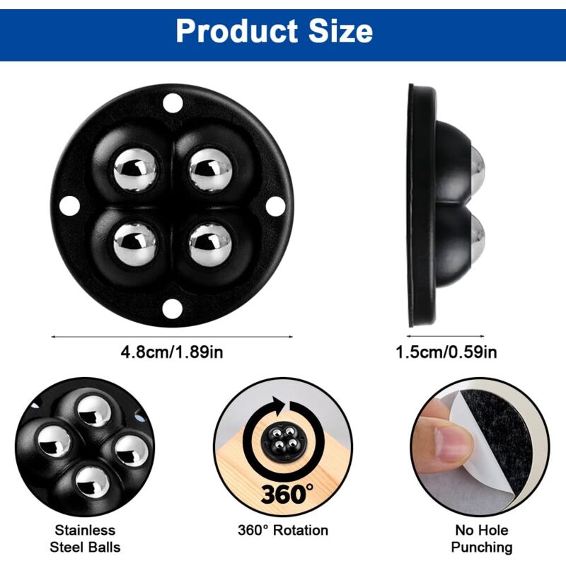 Aiducho - Roulettes Auto Adhésives, 12 Pièces Roulette Bille, Mini Roulette à 360 Degrés, Roulettes à Billes Auto Adhésif, Mini Universelle