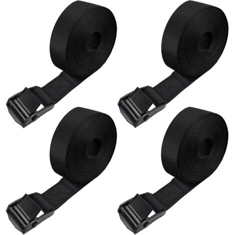 AIDUCHO Sangles D'arrimage Sangle De Tension Sangle Porte Velo - 4 Pièces 2.5cm X 3m- Mise À Niveau Complète - Tout Noir - Nombre Et Longueur Des Sangles Différents