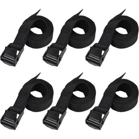 AIDUCHO Sangles D'arrimage Sangle De Tension Sangle Porte Velo - 6 Pièces 2.5cm X 1m- Mise À Niveau Complète - Tout Noir - Nombre Et Longueur Des Sangles Différents