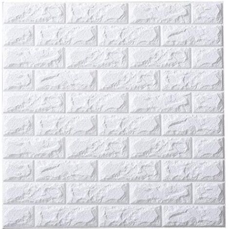AIDUCHO Stickers Muraux Brique Autocollant Papier Peint 3d Brique De Pierre Amovible Décoradif Imperméable Auto-Adhésif Pour Chambre Maison Cuisine (77 Cm X 70 Cm) (Blanc) 5pcs