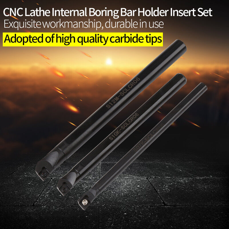 Aiducho - Support de Tour cnc Pour Outil de Tournage Barre D'alésage 3 Pièces S07K-SCLCR06 S10K-SCLCR06 S12M-SCLCR06 + 10 Inserts CCMT0602+3Clés de