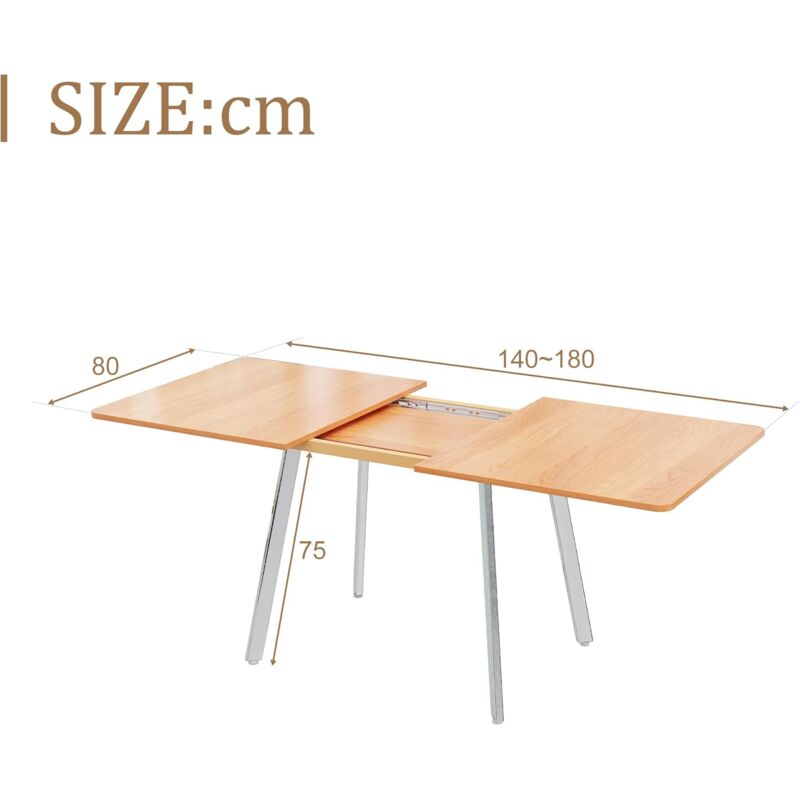 Aiducho - Table à Manger à Rallonges Moderne Et Minimaliste - 140x80x75 Cm Extensible Jusqu'à 180cm,Pieds Chromés Argentés,Support En Alliage Très