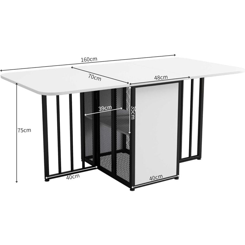 Aiducho - Table De Salle à Manger Pliante Multifonctionnelle Extensible Et Mobile Avec Tiroirs Table Pliante En 3 Formes (Blanc + Noir)