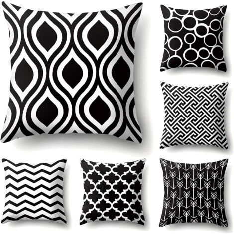 AIDUCHO Taie D'oreiller Géométrique Super Doux Pour Canapé-Lit Canapé Coussin Housse De Coussin Maison Décoratif 45x45cm,Set De 6 (Motif Noir Et Blanc)