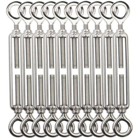 AIDUCHO Tendeur Fil De Fer,M5 Tendeurs De Fil,Tendeur De Cable Crochet Et Crochet,Tendeurs De Cable En Acier Inoxydable 304,Utilisé Pour Cordes À Linge,Suspendre,Cable De Garde Corps -10 Pièces OO