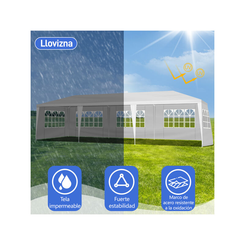 Aiducho - Tonnelle de Jardin Extérieur/ 10 x 30 pieds Tente de Réception avec 5 Parois Amovibles Piquets de Terre et Fenêtre sur Côté