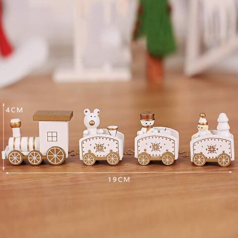AIDUCHO Train De Noël En Bois - Décorations De Noël Pour Décorations De Sapin De Noël Et Table - Mini Train Décorations De Noël Pour La Maison (Modèle A Blanc)