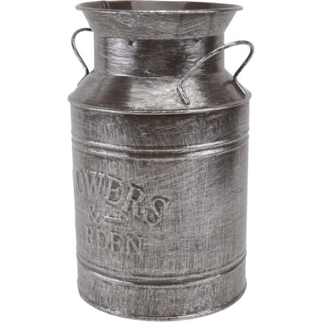 AIDUCHO Vase À Fleur En Métal Fer Shabby Chic Pichet Vase Vintage Lait Galvanisé Peut Cruche Vase Rustique Fleur Récipient Seau Grand Galvanisé Vase Ferme English Seau Pot Argent
