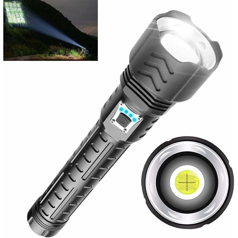 Aiducho - Xhp90 Lampe De Poche Led Ultra Puissante 12000 Lumens, 5 Modes Rechargeable Par Usb Super Lumineuse Lampe Torche Avec Zoom Pour Camping,