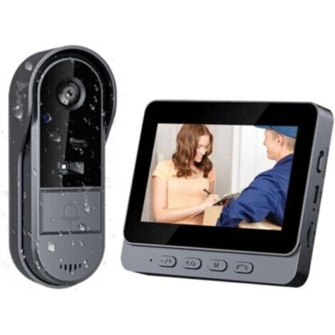 AIERQ Sonnette Sans Fil Exterieur Etanche 1080P Sonnette Sans Fil Avec Camera avec écran IPS de 4.3 Visiophone Sans Fil IP65 étanche Caméra HD 170° Interphone Vision Nocturne Infrarouge Audio Bidirec