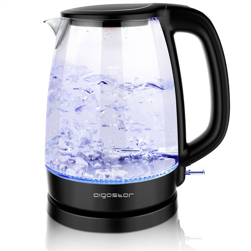 Aigostar - Adam - Bouilloire de 1,7L et 2200W en verre borosilicaté avec illumination led bleue. 0% bpa, protection contre l'ébullition à vide, arrêt