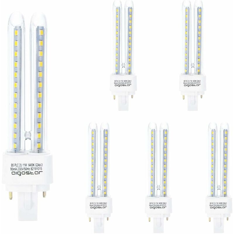 

Aigostar - Bombilla LED PLC 2U 11W, Luz Blanca Fría 6400K, 935 Lm, Juego de 5 [Clase Energética A+]