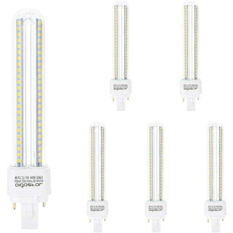 

Aigostar - Bombilla LED PLC 2U, 15W, Luz Blanca Fría 6400K, 1800 Lm, Juego de 5 [Clase Energética A +]