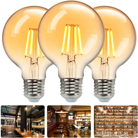 Aigostar Bombilla Vintage LED,Bombilla LED E27 Luz Calida 2200K, 6W (Equivalente a 45W),550LM,G80 Retro Bombilla Decorativa,para el Hogar, Restaurante, Cafetería, Bar-3 Unidades