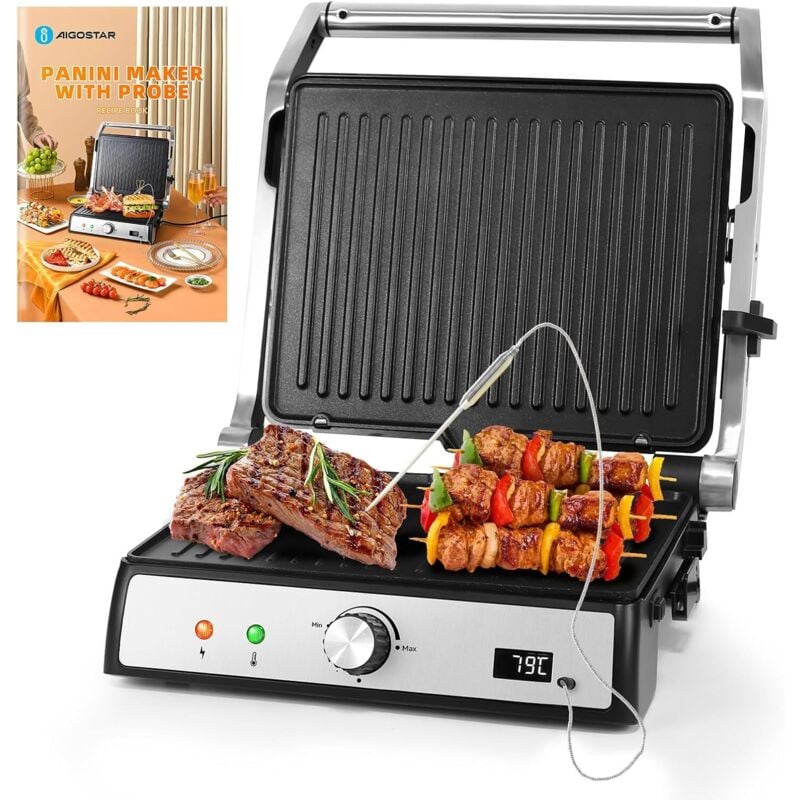 Grill Panini, Grille-pain à Sandwich Avec Sonde Alimentaire, Plaques Antiadhésives Amovibles - Max Pro - Aigostar