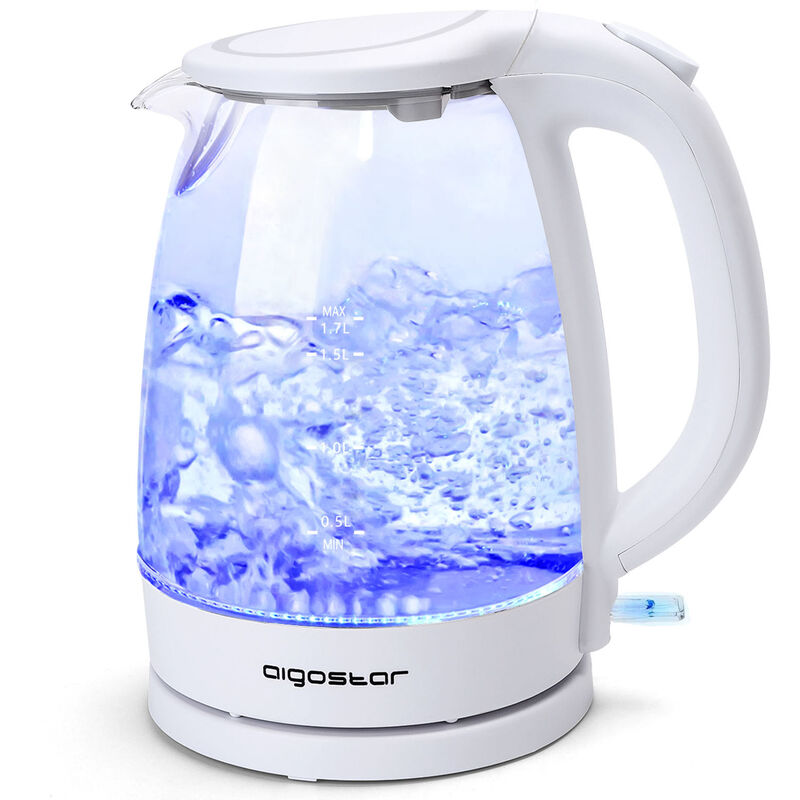 Aigostar Eve - Bouilloire de 1,7L et 2200W en verre borosilicaté avec illumination LED bleue. 0% BPA, protection contre l'ébullition à vide, arrêt