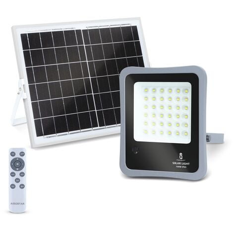 Aigostar - Faretto solare LED per esterni con telecomando da 100W, luce bianca 6500k. Faretto solare crepuscolare con funzione timer, IP65 resistenze alla pioggia