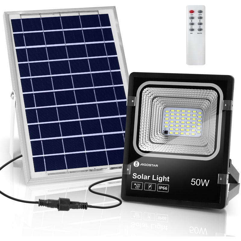 Image of Aigostar - Faro led esterno con pannello solare,50W,luce bianca 6500k.Faretto led solare con telecomando.Grado di Protezione IP66, Super luminosa