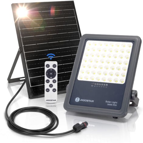 Aigostar Foco proyector LED solar con control remoto,focos solare de 300W, 3000LM,luz blanca fría de 6500K,IP65 impermeable Luz solar exterior,para jardín,terrazas,caminos,garajes,cable de 2M