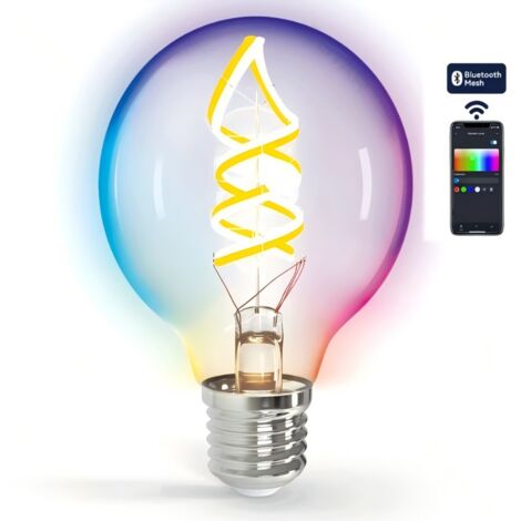 Aigostar G80 E27 4,9W RGBW Bluetooth maillage Smart Ampoule, filament spiralé avec verre dégradé