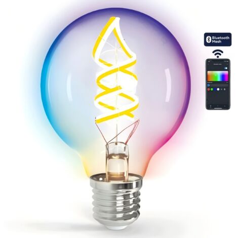 Aigostar G95 E27 ampoule intelligente en maillage Bluetooth RGBW 4,9W, ampoule à filament spiral artistique