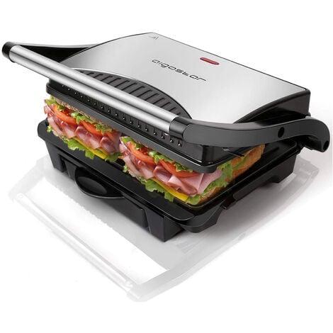 Aigostar Hett - Parrilla Eléctrica, Grill, Sandwichera y Máquina de Panini, 1000 W, Placas Antiadherentes 245 x 178 mm, Dos Superficies de Cocinado, Asa de Toque Frío, Libre de BPA