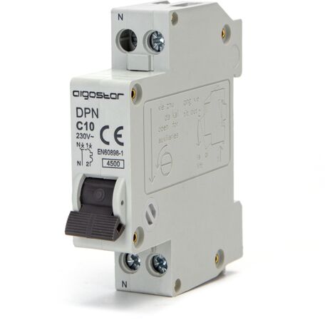 Aigostar Interruptor Automático Magneto Térmico, 1P+N, 10A, Curva C, 74mm x 17.8mm x 81mm, Blanco