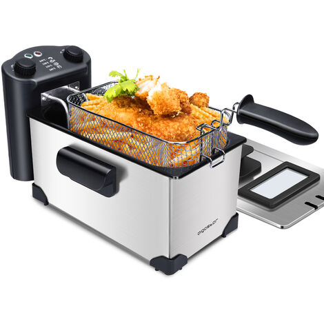 Aigostar kenny - Fritteuse,3L,Edelstahl Fritteuse mit Timer und Temperaturkontrolle, Deckel mit Sichtfenster,Frittierkorb mit Haken,2200W.