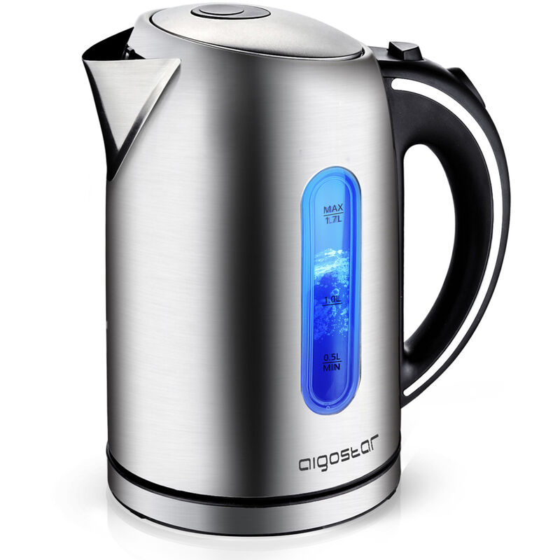 Aigostar - King - Bouilloire électrique de 1,7 l et 2200W en acier inoxydable poli avec illumination led. 0% bpa, filtre anti-calcaire, arrêt