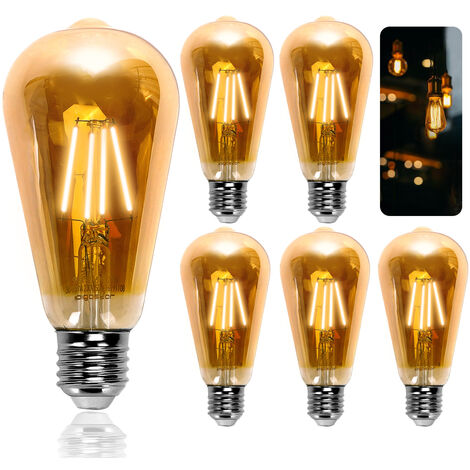 Set di 6 lampadine a LED ambra E95 G95 con filamento vintage decò