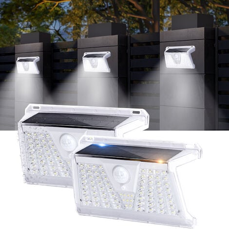 Aigostar Luz Solar Exterior【2 Pack/ 4 Modos】, Focos Led Exterior Solares con Sensor de Movimiento PIR, 260 lumen, Protección IP65 Uso como luz de seguridad, para Pared, Garaje, Camino