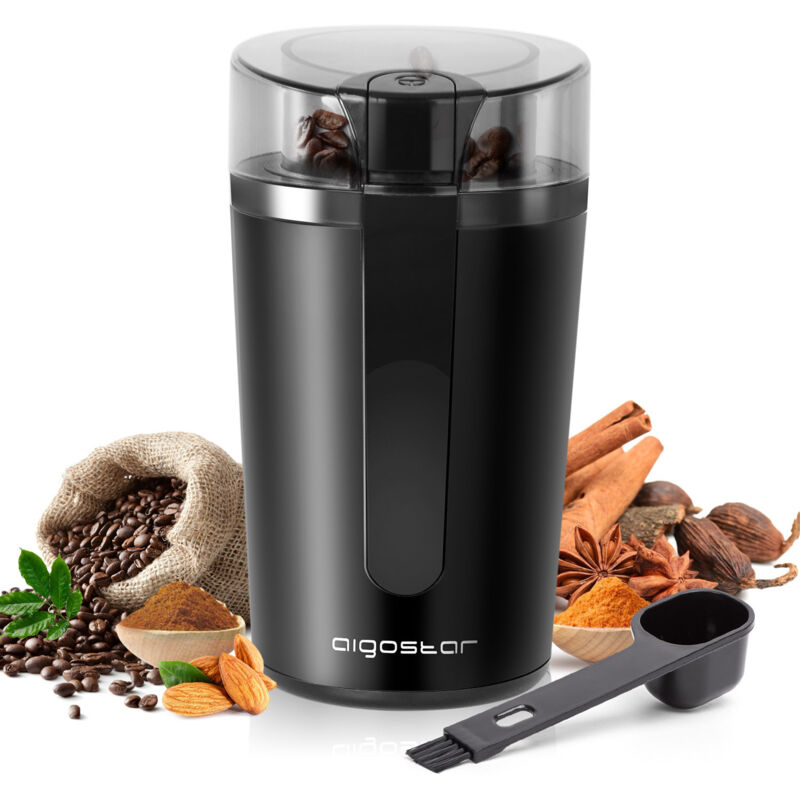 Natural - Moulin à café, épices, céréales et graines 0% bpa. 200W, capacité de 60g. Lames anti-usure. Design exclusif. - Aigostar