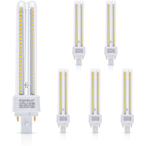 Aigostar Pack de 5 Bombilla PLC 2U, tubo de 15W Maiz G24, Luz Blanco Neutra 4000K, 1540lm, No regulable