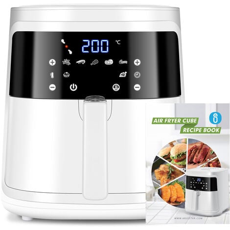 Aigostar White Cube - Air Fryer 7L 1900W, 5-in-1 ölfreie Fritteuse, 7 voreingestellte Funktionen mit LED-Bildschirm, herausnehmbarer Antihaft-Korb, Wärmeerhaltung, 20 Rezepte BPA-freie