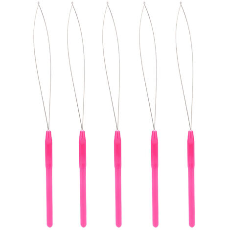 Aiguille à perles avec boucle de tirage et manche en plastique pour extensions de cheveux (Rose)