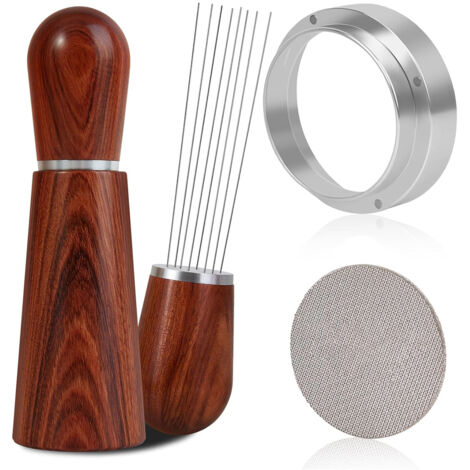 Aiguille à poudre + anneau de réception de poudre + filet de distribution d'eau de 58 mmEnsemble distributeur de café avec aiguilles de mélange à huit aiguilles et distributeur à aiguilles en bois mas