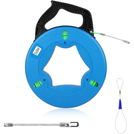 Aiguille Electricien 50m Easy Grip, Diamètre 4.5mm, Tire Fil Cable avec 1 Ressorts de Guidage, Ruban à Poisson Fibre de Verre pour Insertion et Extraction de Câbles, Tubes Vides